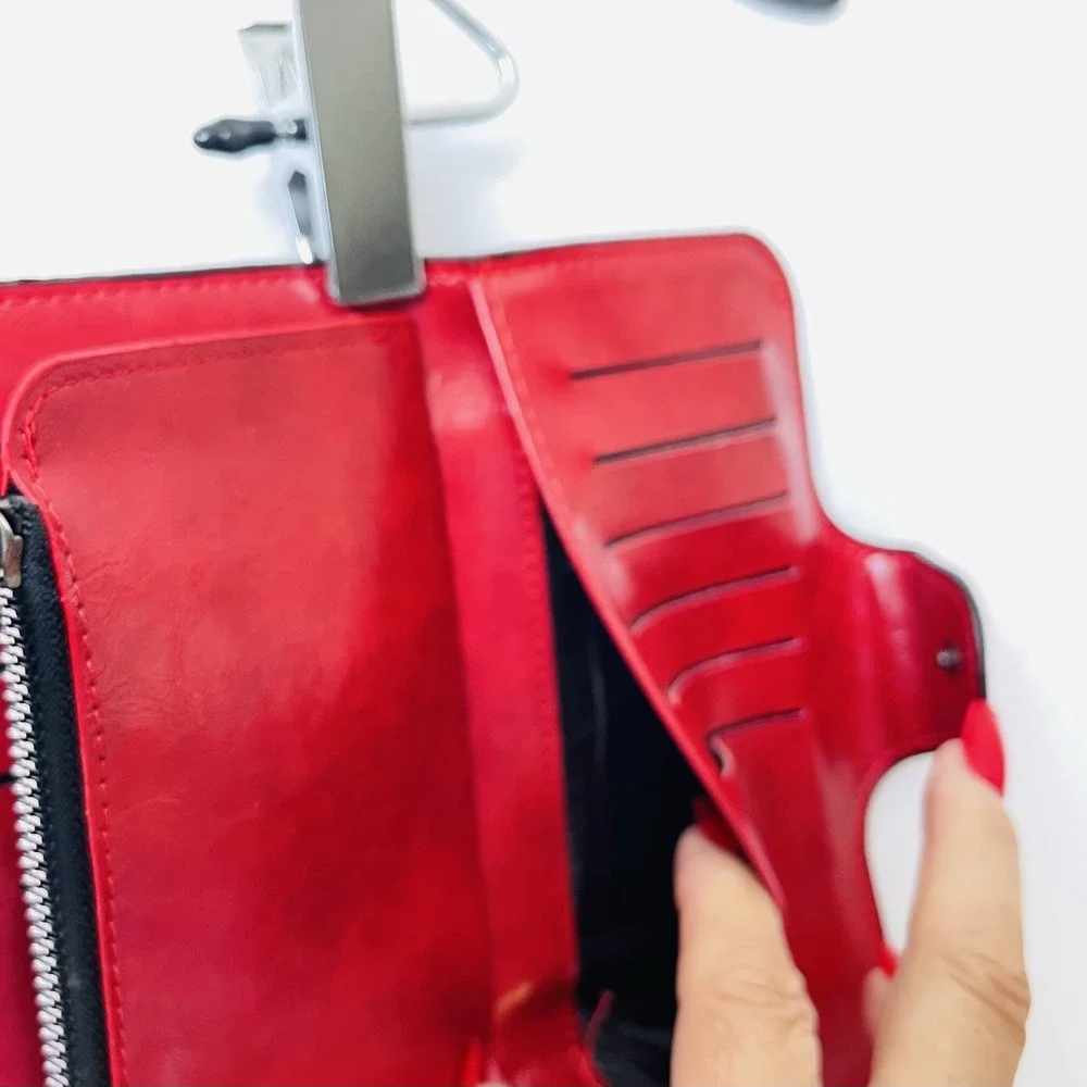 Men's long zipper Red wallet, leather wallet,Men's business handbag,cards Slots